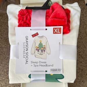 Grayson Social Peanuts Sleep Dress with Spa Headband NEW